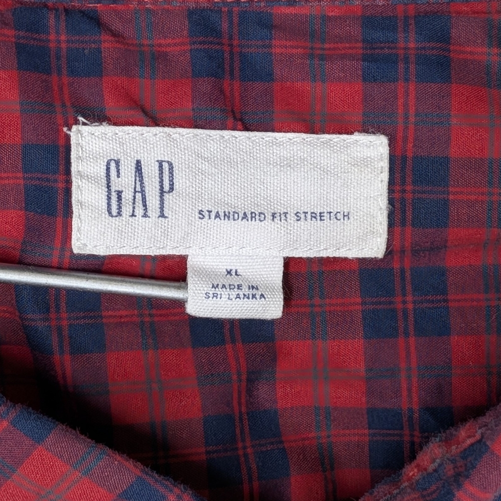 GAP Men's Red and Navy Standard Fit Stretch Plaid Shirt Size XL - Picture 2 of 6